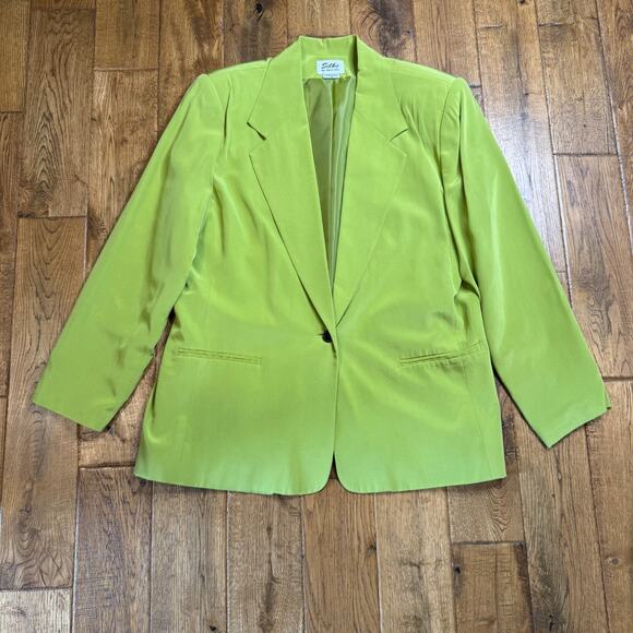 VTG Silks By Joan Leslie Blazer & Shirt Green Floral 100% Silk Womens Size 16/18 - Picture 3 of 14